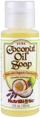 NutriBiotic, Pure Coconut Oil Soap, Lavender Lemongrass, 2 fl oz (59 ml) ,حمام، الجمال، الصابون