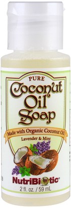 NutriBiotic, Pure Coconut Oil Soap, Lavender & Mint, 2 fl oz (59 ml) ,حمام، الجمال، الصابون