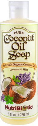 NutriBiotic, Pure Coconut Oil Soap, Lavender & Mint, 8 fl oz (236 ml) ,حمام، الجمال، الصابون