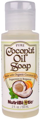 NutriBiotic, Pure Coconut Oil Soap, Peppermint & Bergamot, 2 fl oz (59 ml) ,حمام، الجمال، الصابون، هلام الاستحمام