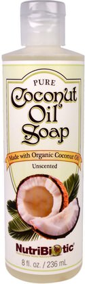 NutriBiotic, Pure Coconut Oil Soap, Unscented, 8 fl oz (236 ml) ,حمام، الجمال، الصابون، هلام الاستحمام