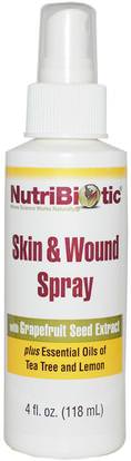 NutriBiotic, Skin & Wound Spray with Grapefruit Seed Extract, 4 fl oz (118 ml) ,المكملات الغذائية، استخراج بذور الجريب فروت، الإصابات الحروق