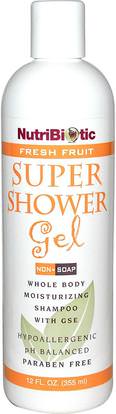 NutriBiotic, Super Shower Gel, Fresh Fruit, Non-Soap, 12 fl oz (355 ml) ,حمام، الجمال، هلام الاستحمام