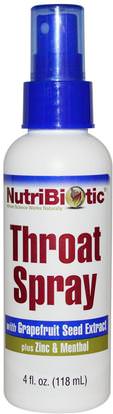 NutriBiotic, Throat Spray, 4 fl oz (118 ml) ,المكملات الغذائية، استخراج بذور الجريب فروت، الانفلونزا الباردة والفيروسية، رذاذ الرعاية الحلق