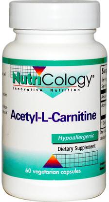 Nutricology, Acetyl-L-Carnitine, 60 Veggie Caps ,المكملات الغذائية، والأحماض الأمينية، ل كارنيتين، أسيتيل ل كارنيتين