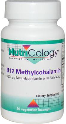 Nutricology, B12 Methylcobalamin, with Folic Acid, 50 Veggie Lozenges ,الفيتامينات، وفيتامين ب، وفيتامين ب 12، وفيتامين ب 12 - ميثيلكوبالامين