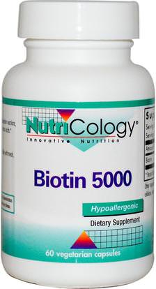 Nutricology, Biotin 5000, 60 Veggie Caps ,الفيتامينات، فيتامين ب، البيوتين