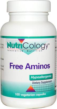 Nutricology, Free Aminos, 100 Veggie Caps ,المكملات الغذائية، 5-هتب، الأحماض الأمينية