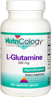 Nutricology, L-Glutamine, 500 mg, 100 Veggie Caps ,المكملات الغذائية، الأحماض الأمينية، ل الجلوتامين
