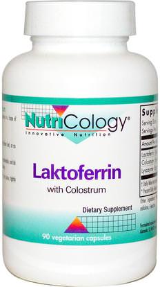 Nutricology, Laktoferrin, with Colostrum, 90 Veggie Caps ,المكملات الغذائية، اللاكتوفيرين، منتجات الأبقار، اللبأ
