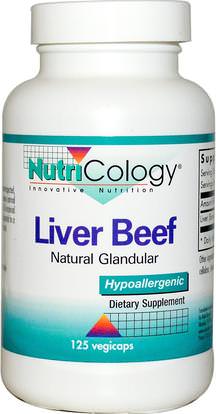 Nutricology, Liver Beef, Natural Glandular, 125 Veggie Caps ,المكملات الغذائية، منتجات الكبد، الكبد المجفف