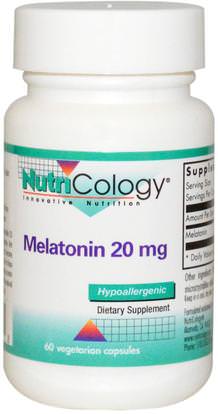 Nutricology, Melatonin, 20 mg, 60 Veggie Caps ,والمكملات الغذائية، والنوم، الميلاتونين
