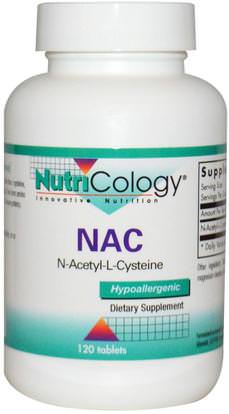 Nutricology, NAC, N-Acetyl-L-Cysteine, 120 Tablets ,المكملات الغذائية، والأحماض الأمينية، ناك (ن أستيل السيستين)