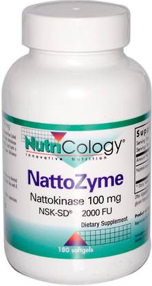 Nutricology, NattoZyme, Nattokinase, 100mg, 180 Softgels ,المكملات الغذائية، ناتوكيناس، الصحة، ضغط الدم