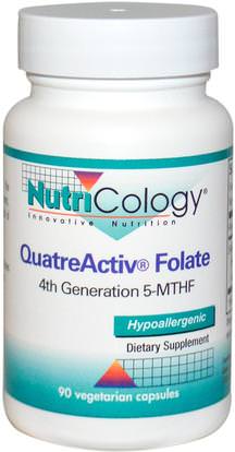 Nutricology, QuatreActiv Folate, 90 Veggie Caps ,الفيتامينات، حمض الفوليك، 5-مثف حمض الفوليك (5 الميثيل رباعي هيدرولوفولات)