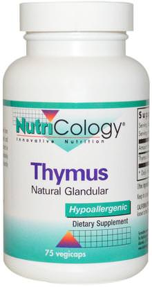 Nutricology, Thymus, 75 Veggie Caps ,المكملات الغذائية، الغدة الصعترية، الانفلونزا الباردة والفيروسية، جهاز المناعة