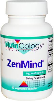 Nutricology, ZenMind, 60 Veggie Caps ,المكملات الغذائية، غابا (حمض غاما أمينوبوتيريك)، ل الثيانين