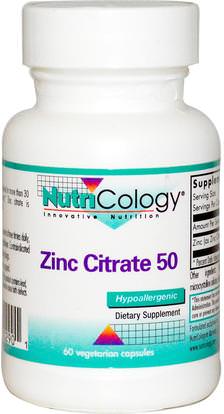 Nutricology, Zinc Citrate 50, 60 Veggie Caps ,المكملات الغذائية، المعادن، الزنك