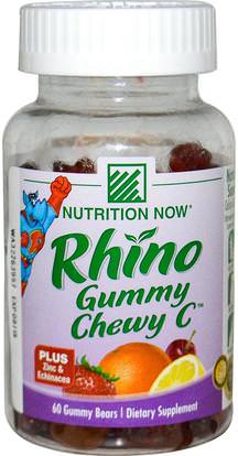 Nutrition Now, Rhino, Gummy Chewy C, Plus Zinc & Echinacea, 60 Gummy Bears ,المنتجات الحساسة للحرارة، الفيتامينات، فيتامين ج غوميز