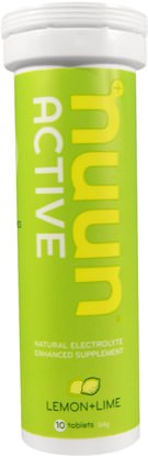 Nuun, Active, Natural Electrolyte Enhanced Supplement, Lemon+Lime, 10 Tablets ,والرياضة، بالكهرباء شرب التجديد