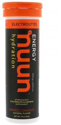 Nuun, Energy, Effervescent Electrolyte & Caffeine Supplement, Mango Orange, 10 Tablets ,والرياضة، بالكهرباء شرب التجديد