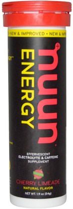 Nuun, Energy, Effervescent Electrolyte & Caffeine Supplement, Cherry Limeade, 10 Tablets ,والرياضة، بالكهرباء شرب التجديد
