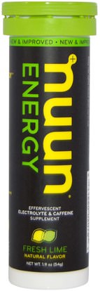 Nuun, Energy, Effervescent Electrolyte & Caffeine Supplement, Fresh Lime, 10 Tablets ,والرياضة، بالكهرباء شرب التجديد