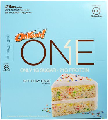 Oh Yeah!, One Bar, Birthday Cake, 12 Bars, 2.12 oz (60 g) Each ,والرياضة، والبروتين أشرطة