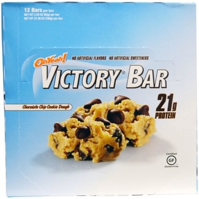 Oh Yeah!, Victory Bar, Chocolate Chip Cookie Dough, 12 Bars, 2.29 oz (65 g) Each ,والمكملات الغذائية، والبروتين