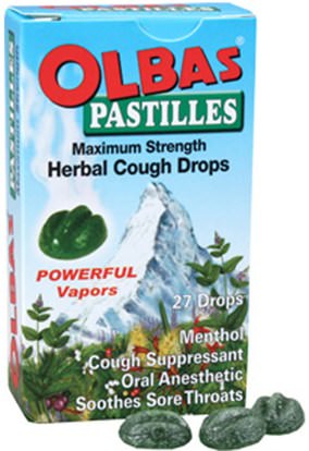 Olbas Therapeutic, Pastilles, Herbal Cough Drops, Maximum Strength, Menthol, 27 Drops ,والصحة، والرئة والقصبات الهوائية، والسعال قطرات