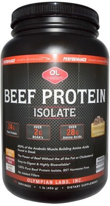 Olympian Labs Inc., Beef Protein Isolate, Chocolate, 1 lb (456 g) ,المكملات الغذائية، البروتين، العضلات