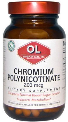 Olympian Labs Inc., Chromium Polynicotinate, 200 mcg, 100 Veggie Caps ,المكملات الغذائية، المعادن، بيكولينات الكروم