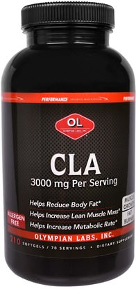Olympian Labs Inc., CLA, 3000 mg, 210 Softgels ,وفقدان الوزن، والنظام الغذائي، كلا (مترافق حمض اللينوليك)