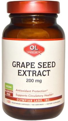 Olympian Labs Inc., Grape Seed Extract, 200 mg, 100 Vegetarian Capsules ,المكملات الغذائية، مضادات الأكسدة، استخراج بذور العنب