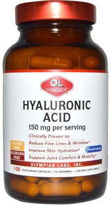 Olympian Labs Inc., Hyaluronic Acid, 150 mg, 100 Veggie Caps ,الصحة، العظام، هشاشة العظام، الكولاجين، الجمال، مكافحة الشيخوخة، حمض الهيالورونيك