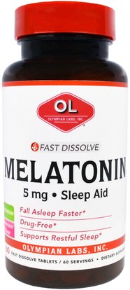 Olympian Labs Inc., Melatonin, Fast Dissolve, Strawberry Flavor, 5 mg, 60 Fast Dissolve Tablets ,المكملات الغذائية، الميلاتونين 5 ملغ