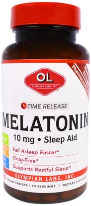 Olympian Labs Inc., Melatonin, Time Release, 10 mg, 60 Veggie Tablets ,المكملات الغذائية، الميلاتونين الافراج عن الوقت
