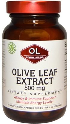 Olympian Labs Inc., Olive Leaf Extract, 500 mg, 60 Veggie Caps ,الصحة، الانفلونزا الباردة والفيروسية، أوراق الزيتون، جهاز المناعة