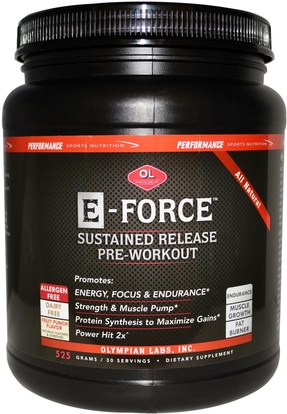 Olympian Labs Inc., Performance Sports Nutrition, E- Force Pre-Workout, Fruit Punch Flavor, 525 g ,الرياضة، تجريب، العضلات