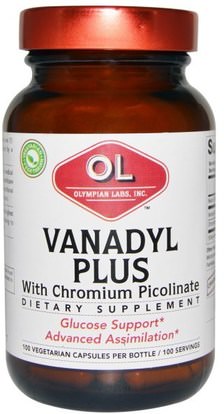 Olympian Labs Inc., Vanadyl Plus with Chromium Picolinate, 100 Veggie Caps ,المكملات الغذائية، فاناديوم كبريتات الفاناديوم