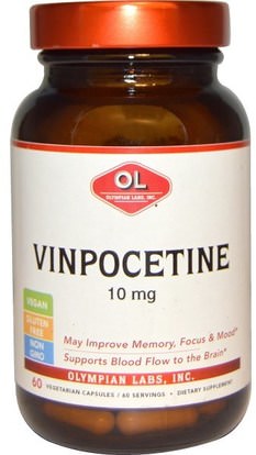 Olympian Labs Inc., Vinpocetine, 10 mg, 60 Veggie Caps ,الصحة، اضطراب نقص الانتباه، إضافة، أدهد، الدماغ، فينبوسيتين