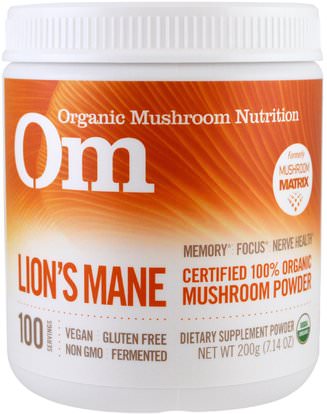 Organic Mushroom Nutrition, Lions Mane, Mushroom Powder, 7.14 oz (200 g) ,المكملات الغذائية، الفطر الطبية، الأسود فطر مين