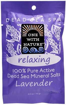 One with Nature, Dead Sea Mineral Salts, Relaxing, Lavender, 2.5 oz (70 g) ,حمام، الجمال، أملاح الاستحمام
