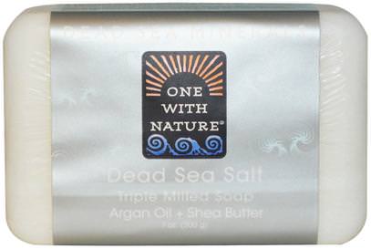 One with Nature, Dead Sea Salt Soap Bar, 7 oz (200 g) ,حمام، الجمال، الصابون، أرجان