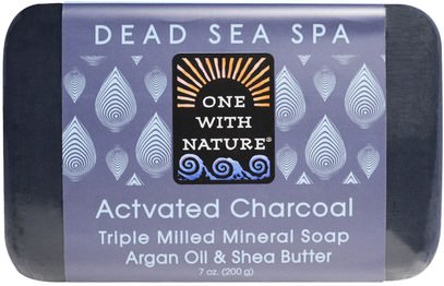 One with Nature, Triple Milled Mineral Soap, Actvated Charcoal, 7 oz (200 g) ,حمام، الجمال، الصابون