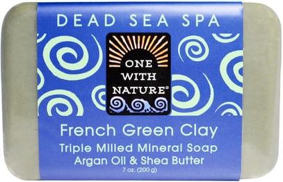 One with Nature, Triple Milled Mineral Soap, French Green Clay, 7 oz (200 g) ,حمام، الجمال، الصابون