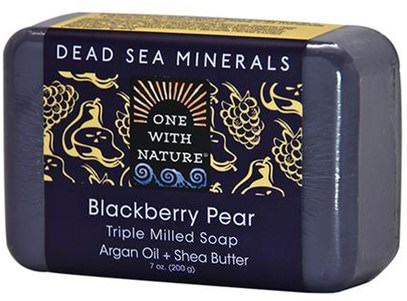 One with Nature, Triple Milled Soap Bar, Blackberry Pear, 7 oz (200 g) ,حمام، الجمال، الصابون، زبدة الشيا