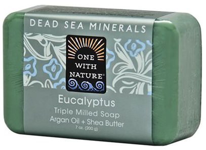 One with Nature, Triple Milled Soap Bar, Eucalyptus, 7 oz (200 g) ,حمام، الجمال، الصابون، زبدة الشيا