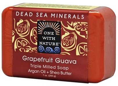 One with Nature, Triple Milled Soap Bar, Grapefruit Guava, 7 oz (200 g) ,حمام، الجمال، الصابون، زبدة الشيا
