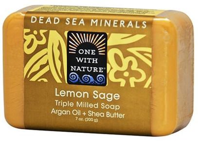 One with Nature, Triple Milled Soap Bar, Lemon Sage, 7 oz (200 g) ,حمام، الجمال، الصابون